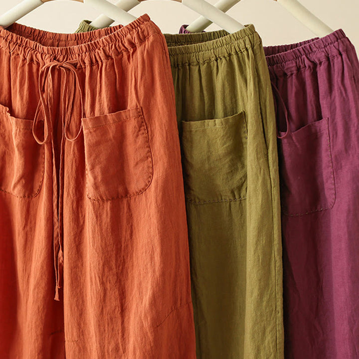Pantalones anchos de Buddha Stones y algodón para mujer, informales, con diseño de arrugas y cordón ajustable, de 9 pulgadas de largo, con bolsillos. - image 22