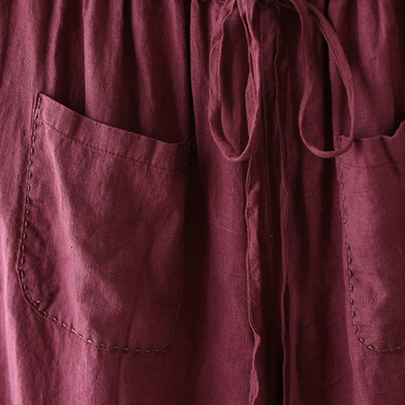 Pantalones anchos de Buddha Stones y algodón para mujer, informales, con diseño de arrugas y cordón ajustable, de 9 pulgadas de largo, con bolsillos. - image 15