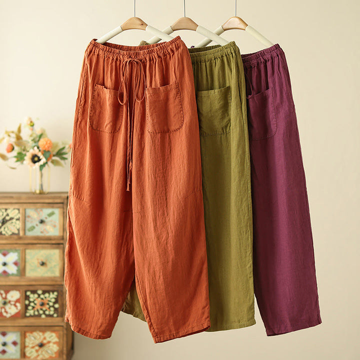 Pantalones anchos de Buddha Stones y algodón para mujer, informales, con diseño de arrugas y cordón ajustable, de 9 pulgadas de largo, con bolsillos. - image 21