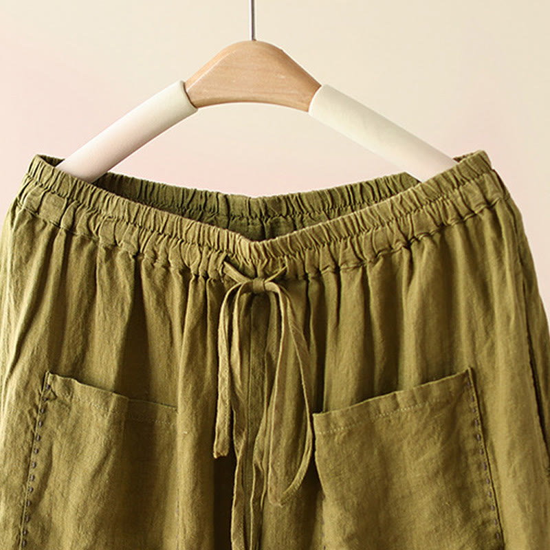 Pantalones anchos de Buddha Stones y algodón para mujer, informales, con diseño de arrugas y cordón ajustable, de 9 pulgadas de largo, con bolsillos. - image 18