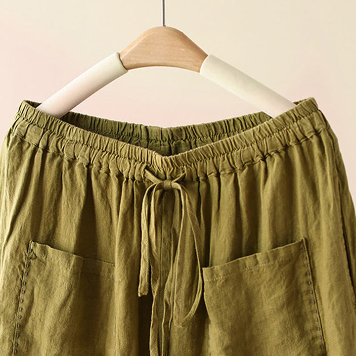 Pantalones anchos de Buddha Stones y algodón para mujer, informales, con diseño de arrugas y cordón ajustable, de 9 pulgadas de largo, con bolsillos. - image 18