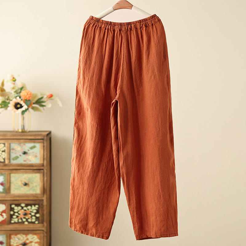 Pantalones anchos de Buddha Stones y algodón para mujer, informales, con diseño de arrugas y cordón ajustable, de 9 pulgadas de largo, con bolsillos. - image 1