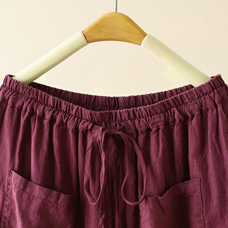 Pantalones anchos de Buddha Stones y algodón para mujer, informales, con diseño de arrugas y cordón ajustable, de 9 pulgadas de largo, con bolsillos. - image 14