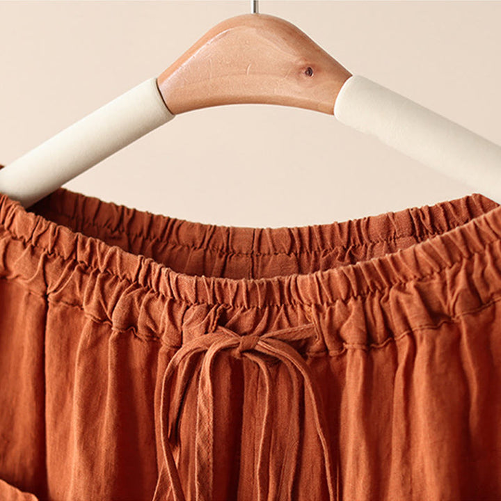 Pantalones anchos de Buddha Stones y algodón para mujer, informales, con diseño de arrugas y cordón ajustable, de 9 pulgadas de largo, con bolsillos. - image 3