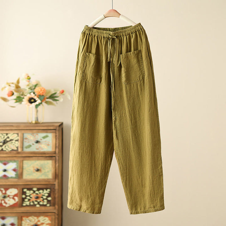 Pantalones anchos de Buddha Stones y algodón para mujer, informales, con diseño de arrugas y cordón ajustable, de 9 pulgadas de largo, con bolsillos. - Verde oliva - US8-10，UK/AU12-14，EU40-42 (2XL) - image 17