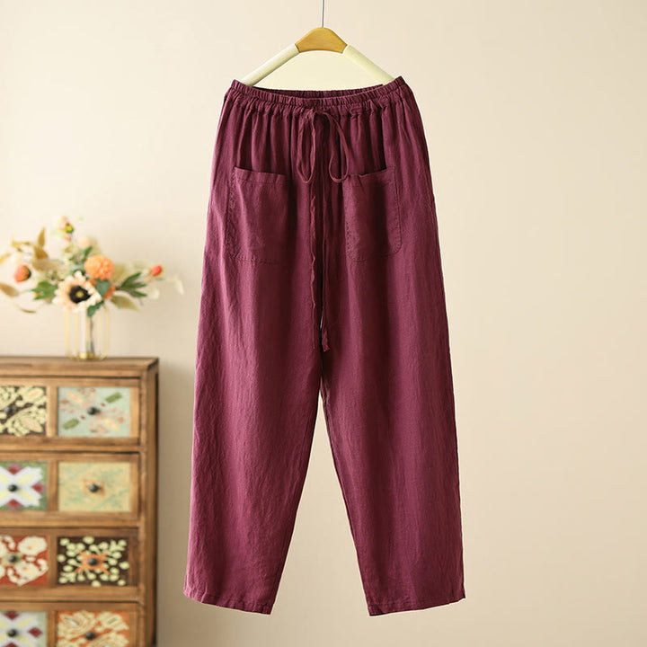 Pantalones anchos de Buddha Stones y algodón para mujer, informales, con diseño de arrugas y cordón ajustable, de 9 pulgadas de largo, con bolsillos. - Magenta oscuro - US8-10，UK/AU12-14，EU40-42 (2XL) - image 13