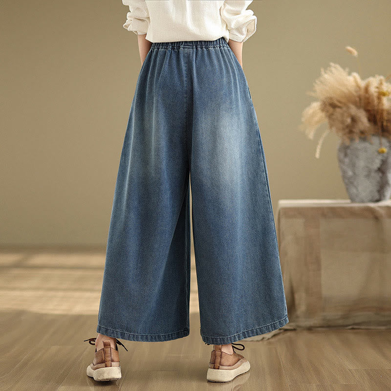 Pantalones de pierna ancha para mujer con diseño desgastado vintage de Buddha Stones Fall, cintura alta y bolsillos - image 1
