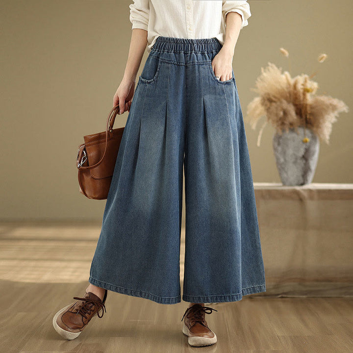 Pantalones de pierna ancha para mujer con diseño desgastado vintage de Buddha Stones Fall, cintura alta y bolsillos - Azul oscuro - US8-10，UK/AU12-14，EU40-42 (2XL) - image 0