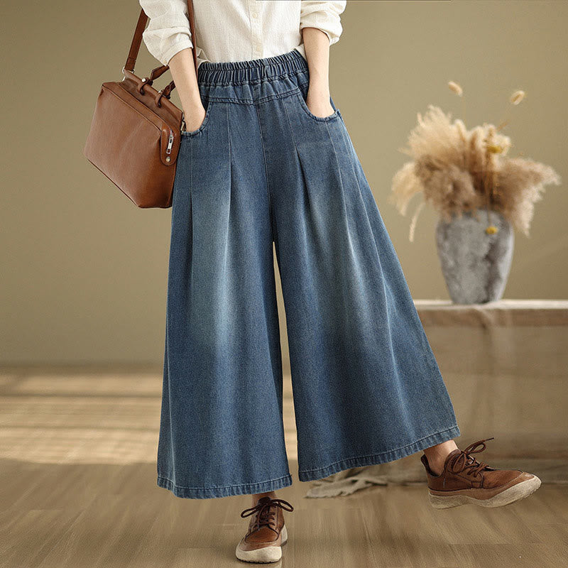Pantalones de pierna ancha para mujer con diseño desgastado vintage de Buddha Stones Fall, cintura alta y bolsillos - image 2