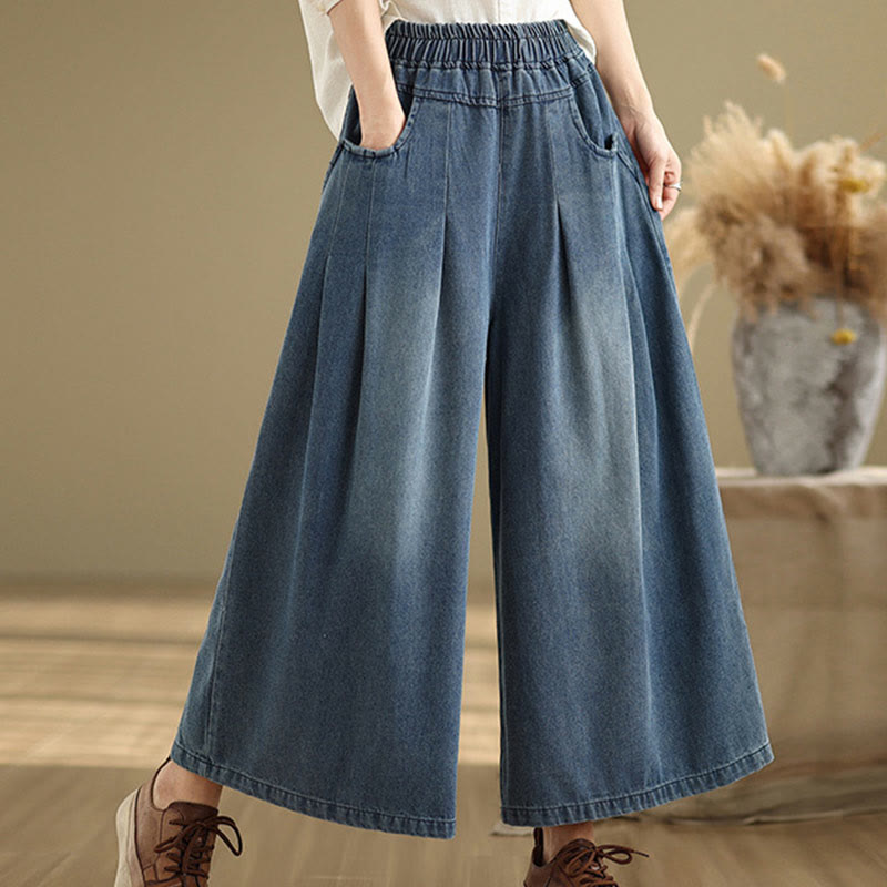 Pantalones de pierna ancha para mujer con diseño desgastado vintage de Buddha Stones Fall, cintura alta y bolsillos - image 5