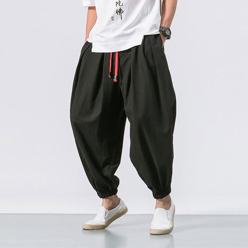 Pantalones deportivos casuales Buddha Stones de algodón de color liso con cordón y bolsillos para hombre - Negro - US/UK/AU46, EU56 (5XL) - image 0