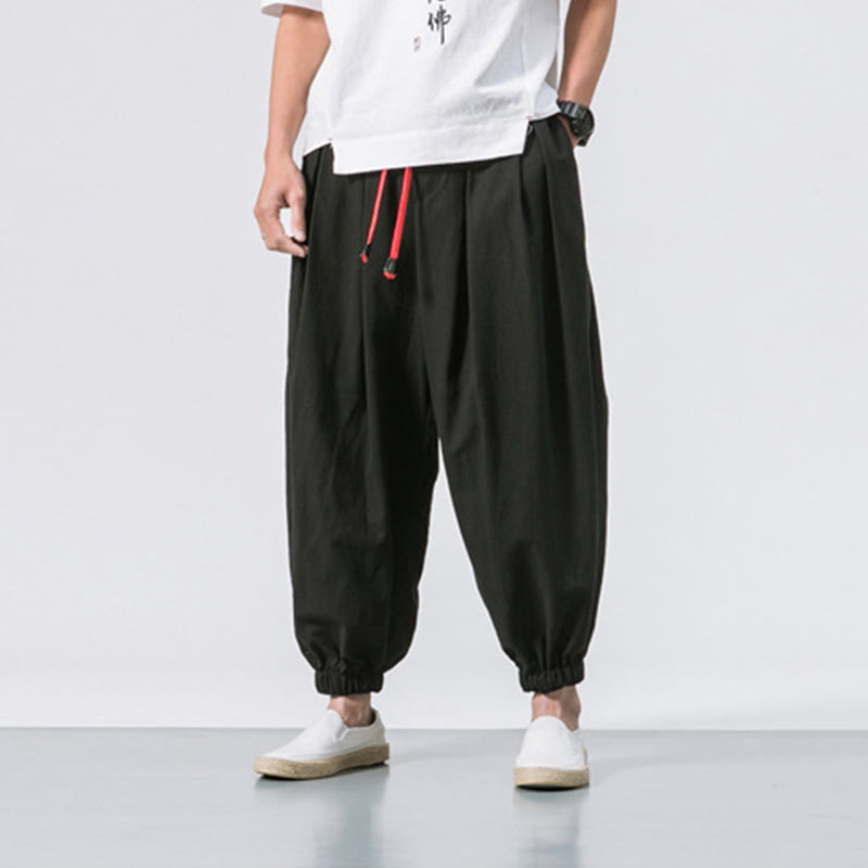Pantalones deportivos casuales Buddha Stones de algodón de color liso con cordón y bolsillos para hombre - image 1