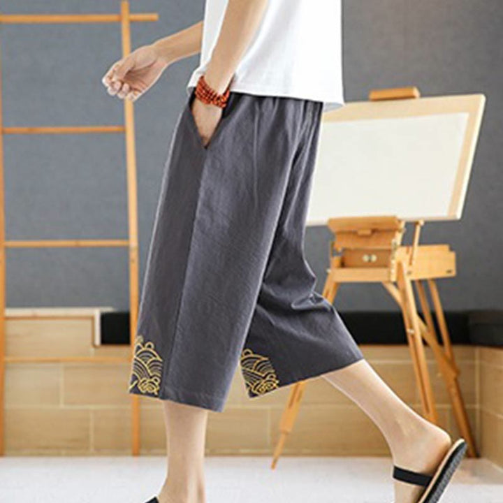 Pantalones harén de lino y algodón con bolsillos para hombre, informales, con bordado de Buddha Stones, de primavera, con cordón ajustable, de largo 7-8 - image 21