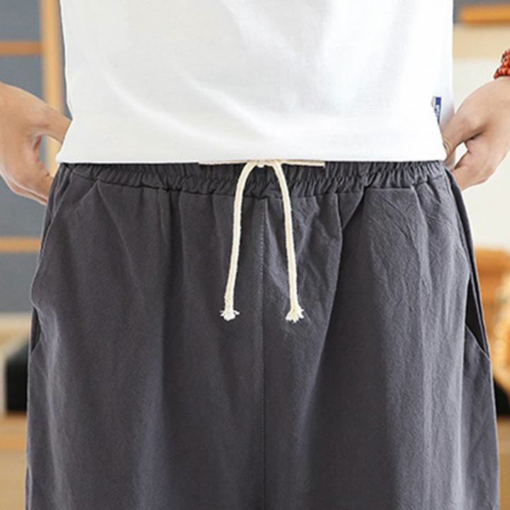 Pantalones harén de lino y algodón con bolsillos para hombre, informales, con bordado de Buddha Stones, de primavera, con cordón ajustable, de largo 7-8 - image 19