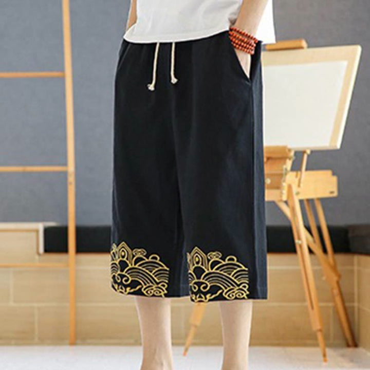 Pantalones harén de lino y algodón con bolsillos para hombre, informales, con bordado de Buddha Stones, de primavera, con cordón ajustable, de largo 7-8 - image 3