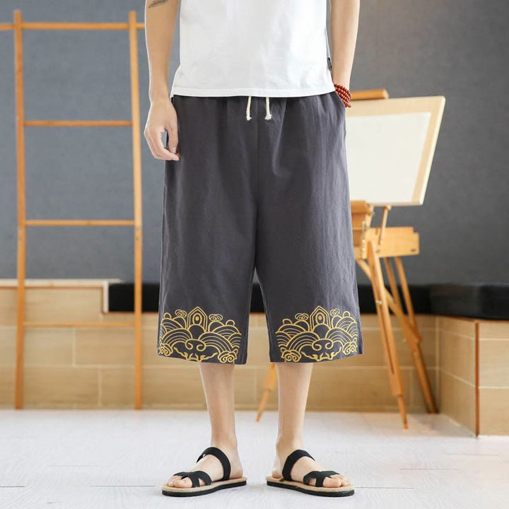 Pantalones harén de lino y algodón con bolsillos para hombre, informales, con bordado de Buddha Stones, de primavera, con cordón ajustable, de largo 7-8 - image 13