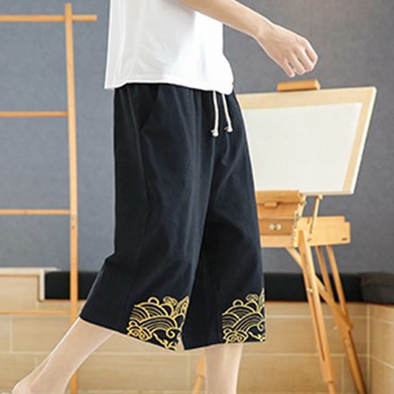 Pantalones harén de lino y algodón con bolsillos para hombre, informales, con bordado de Buddha Stones, de primavera, con cordón ajustable, de largo 7-8 - image 4