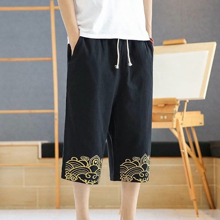 Pantalones harén de lino y algodón con bolsillos para hombre, informales, con bordado de Buddha Stones, de primavera, con cordón ajustable, de largo 7-8 - image 14