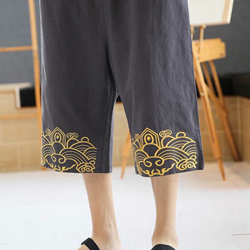 Pantalones harén de lino y algodón con bolsillos para hombre, informales, con bordado de Buddha Stones, de primavera, con cordón ajustable, de largo 7-8 - image 17