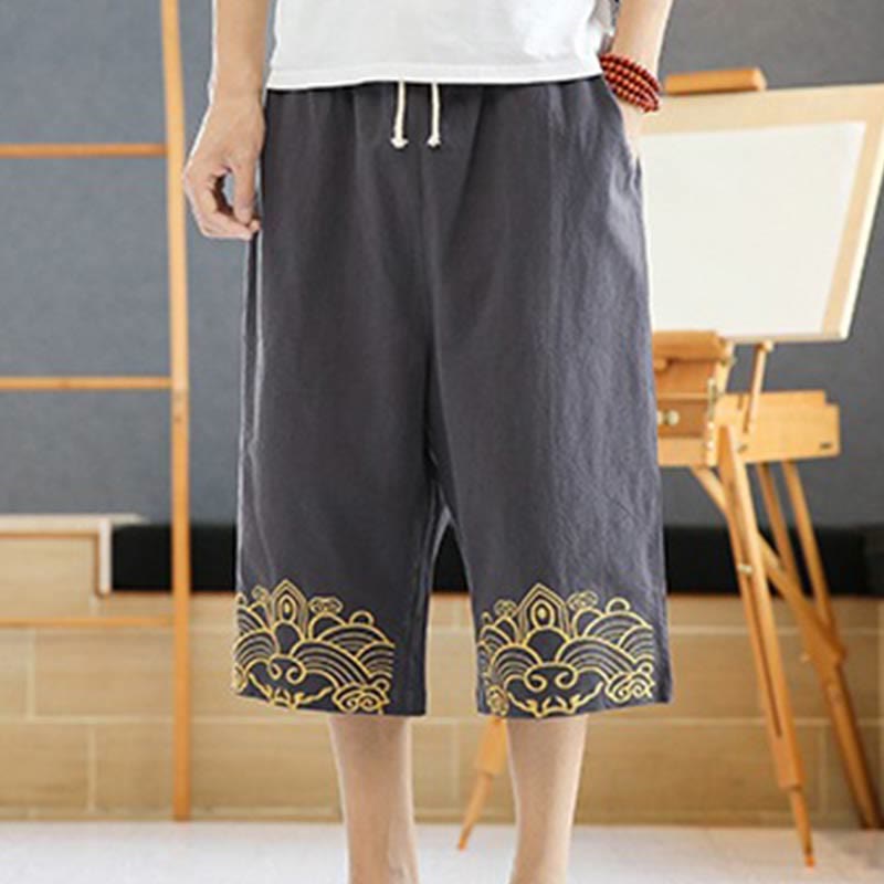 Pantalones harén de lino y algodón con bolsillos para hombre, informales, con bordado de Buddha Stones, de primavera, con cordón ajustable, de largo 7-8 - image 16