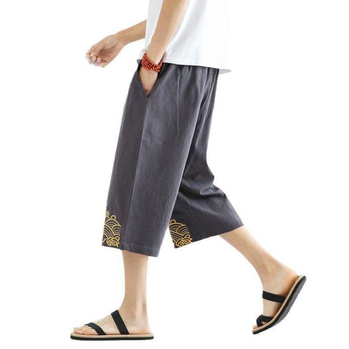 Pantalones harén de lino y algodón con bolsillos para hombre, informales, con bordado de Buddha Stones, de primavera, con cordón ajustable, de largo 7-8 - image 22