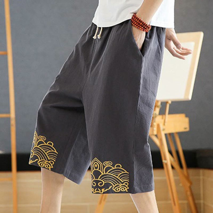 Pantalones harén de lino y algodón con bolsillos para hombre, informales, con bordado de Buddha Stones, de primavera, con cordón ajustable, de largo 7-8 - image 15