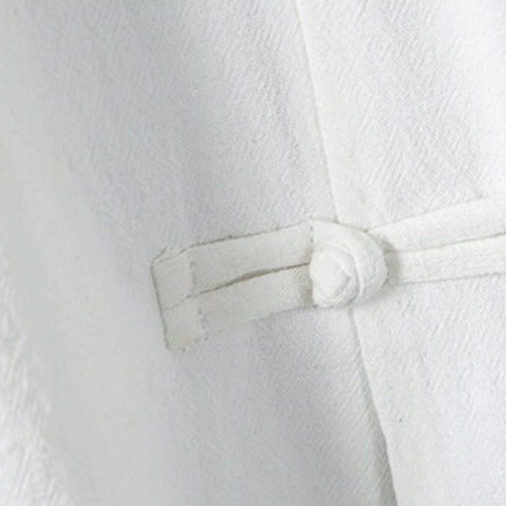 Camisa de lino y algodón para hombre, diseño de media manga con botones de rana y estampado de Buddha Stones, de verano - image 6