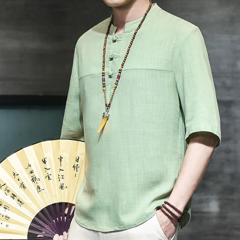 Camiseta de lino y algodón de media manga para hombre, estilo casual vintage con diseño de rana china y Buddha Stones - image 18