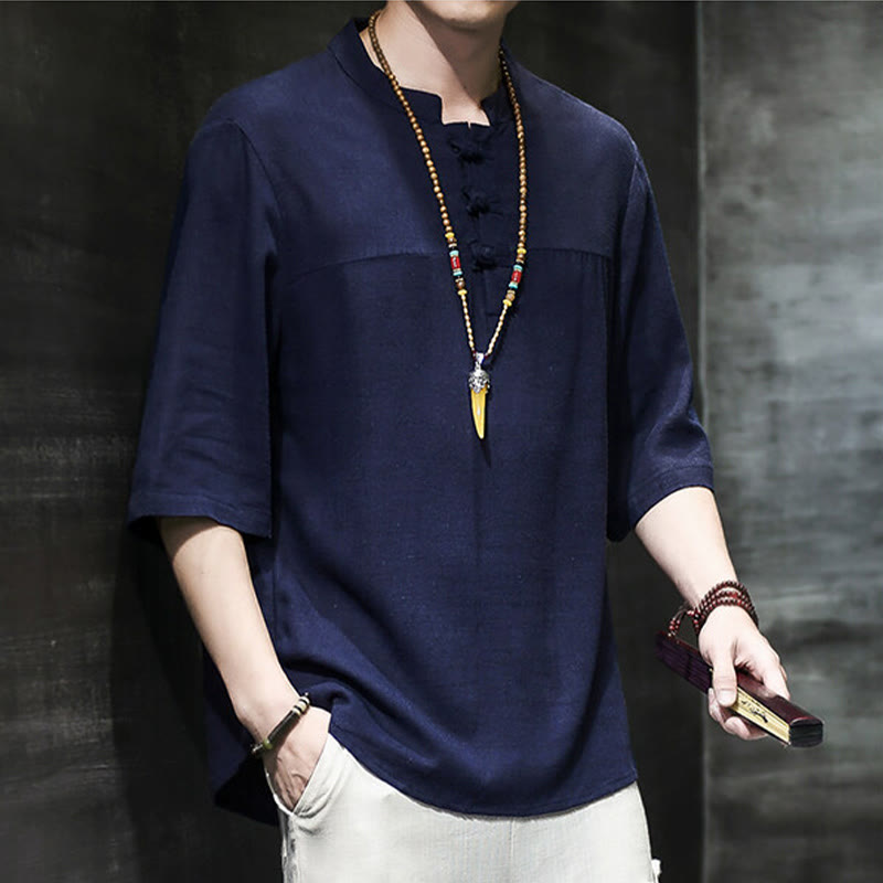 Camiseta de lino y algodón de media manga para hombre, estilo casual vintage con diseño de rana china y Buddha Stones - image 24