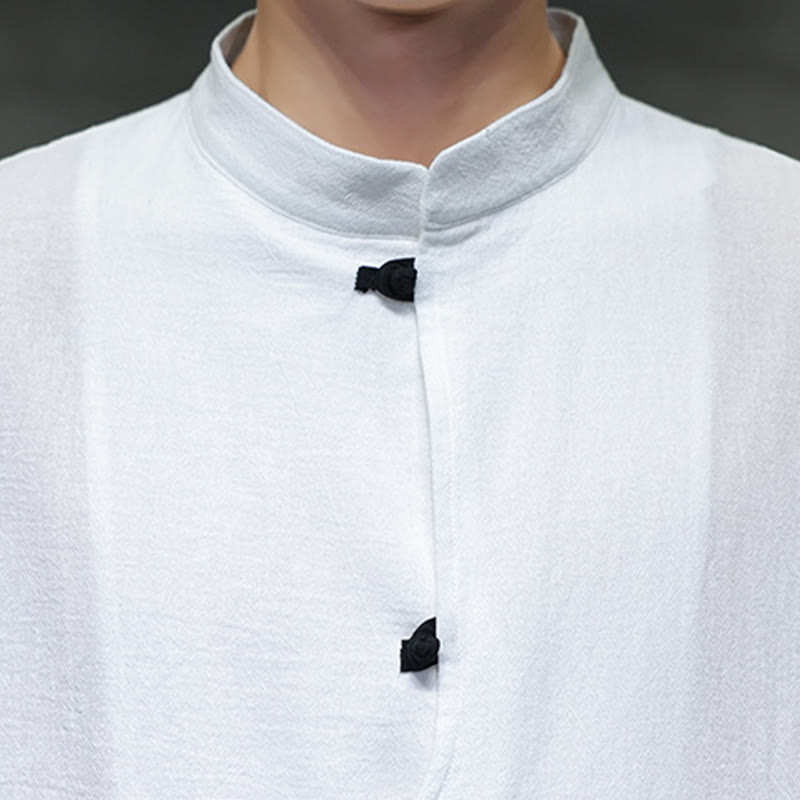 Camisa de lino y algodón para hombre, de manga corta, con cuello alto y botones de rana, estilo chino, con Buddha Stones - image 12