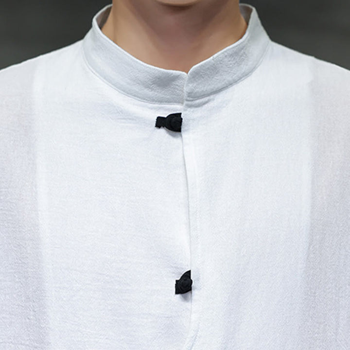 Camisa de lino y algodón para hombre, de manga corta, con cuello alto y botones de rana, estilo chino, con Buddha Stones - image 12