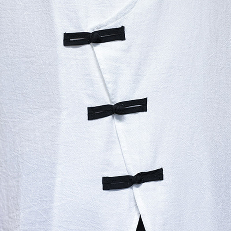 Camisa de lino y algodón para hombre, de manga corta, con cuello alto y botones de rana, estilo chino, con Buddha Stones - image 13