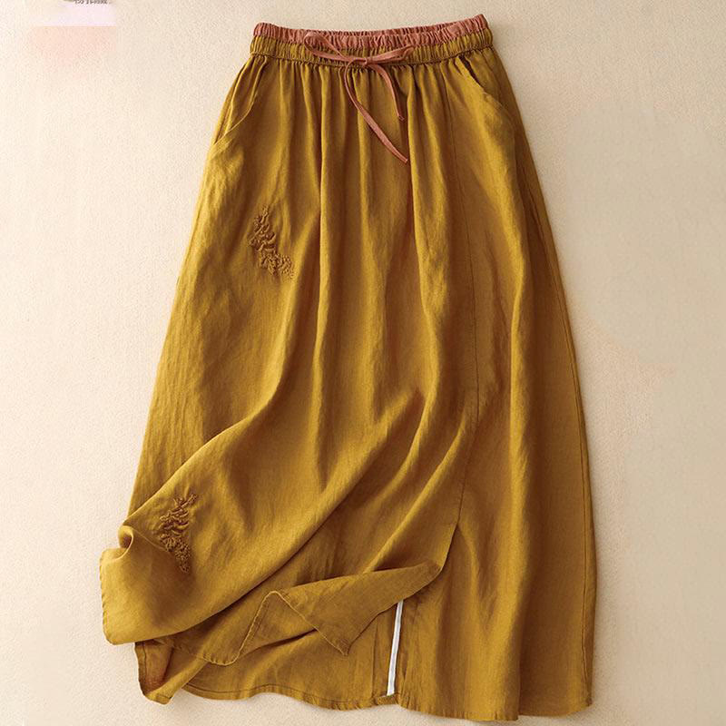 Falda vintage con bordado sólido y cordón para mujer con bolsillos y Buddha Stones - Vara de oro - US8-10，UK/AU12-14，EU40-42 (2XL) - image 24