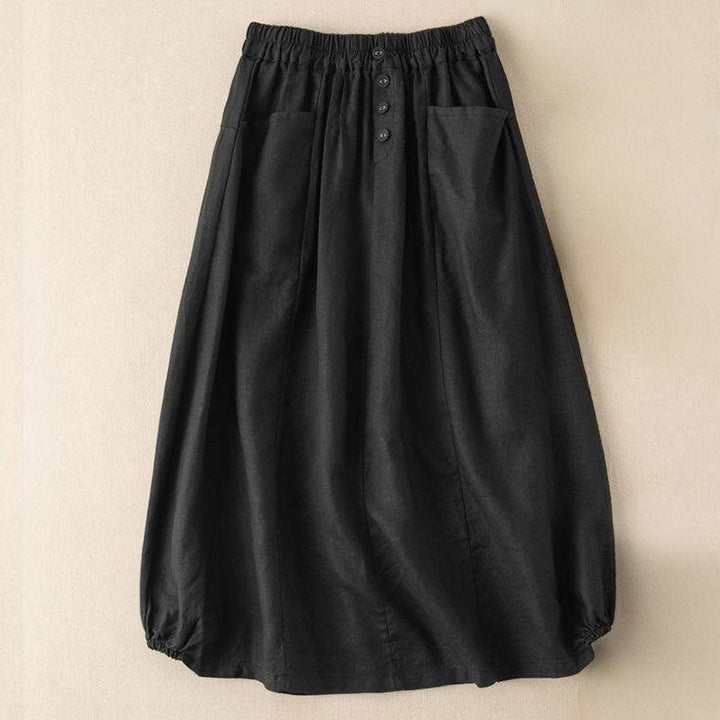 Falda de verano con estampado de Buddha Stones, cintura elástica, botones sólidos, largo 7-8, para mujer, con bolsillos - Negro - US16, UK/AU20, EU48 (5XL) - image 5