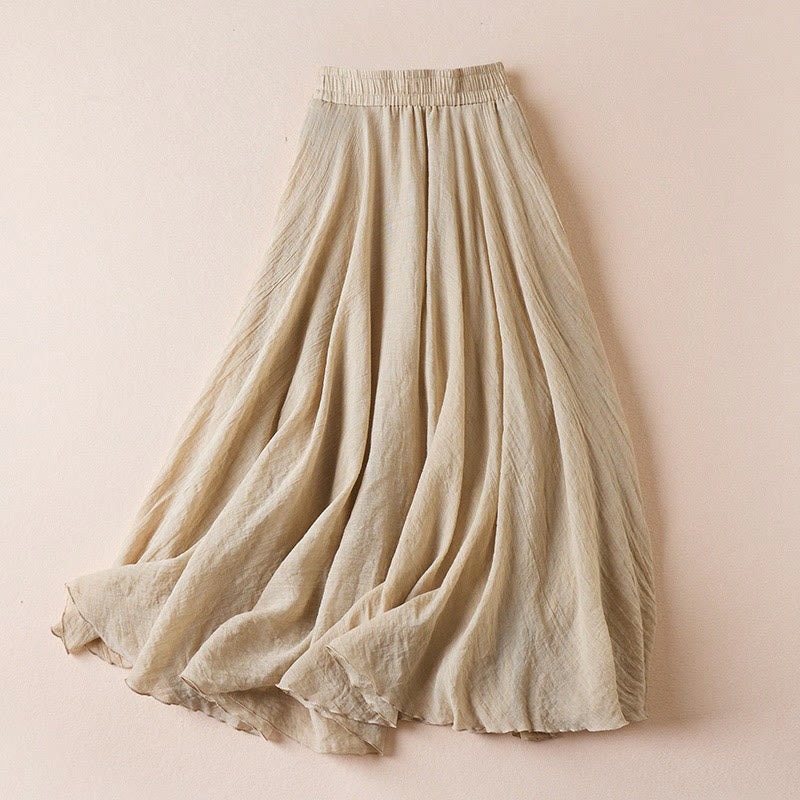 Falda de algodón de cintura alta para mujer, estilo vintage, informal, de color puro y con Buddha Stones - Vara de oro pálida - US4，UK/AU8，EU36 (L) - image 1