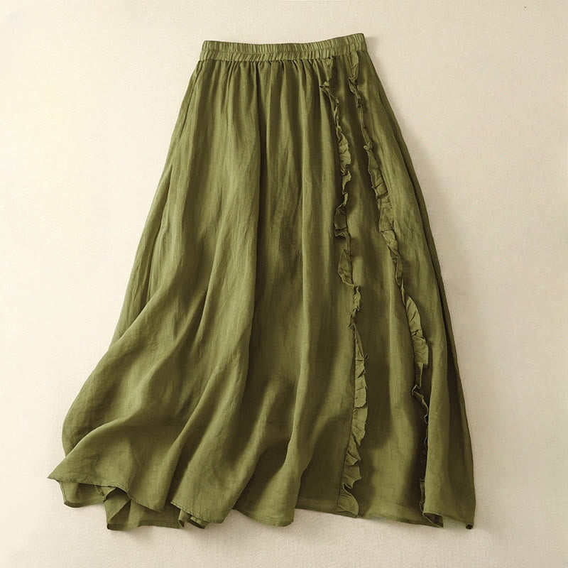 Falda de algodón para mujer con diseño de volantes de verano con Buddha Stones - Verde oliva - US8-10，UK/AU12-14，EU40-42 (2XL) - image 0
