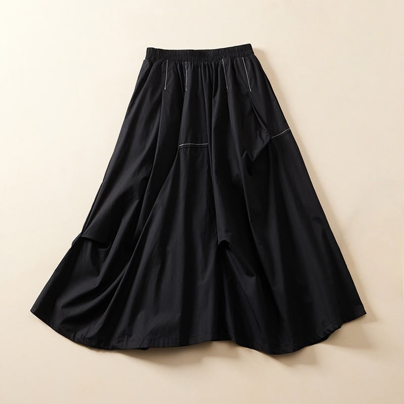 Falda de algodón para mujer con diseño irregular informal de verano con Buddha Stones y bolsillos - Negro - US8-10，UK/AU12-14，EU40-42 (2XL) - image 8