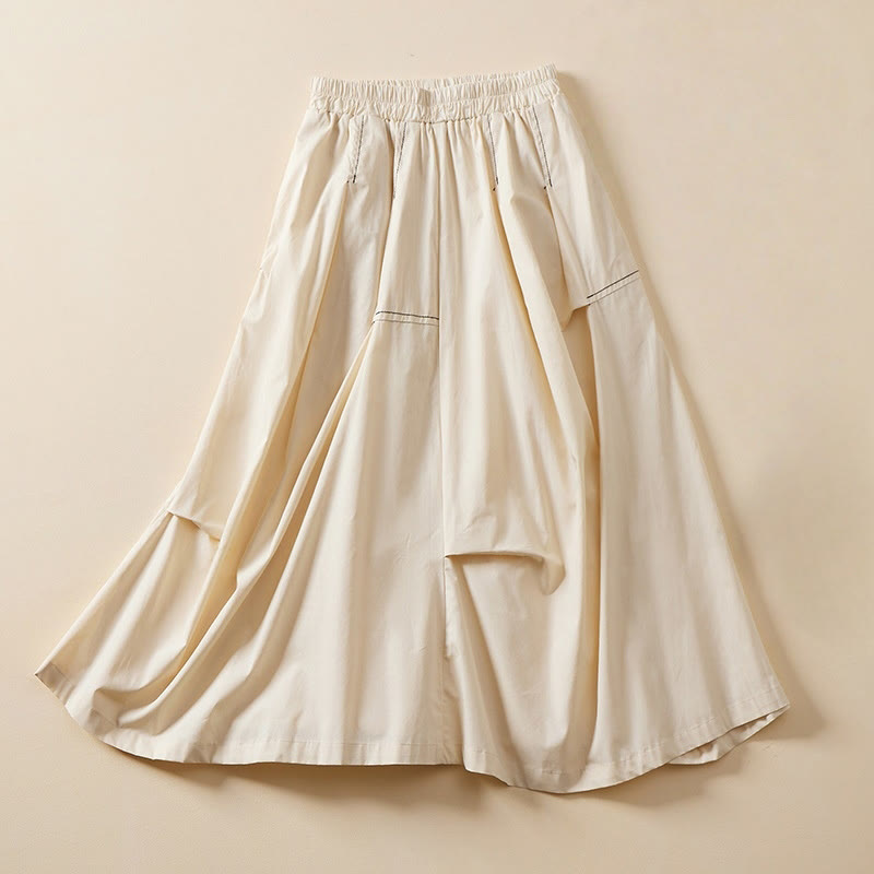 Falda de algodón para mujer con diseño irregular informal de verano con Buddha Stones y bolsillos - PapayaWhip - US8-10，UK/AU12-14，EU40-42 (2XL) - image 0