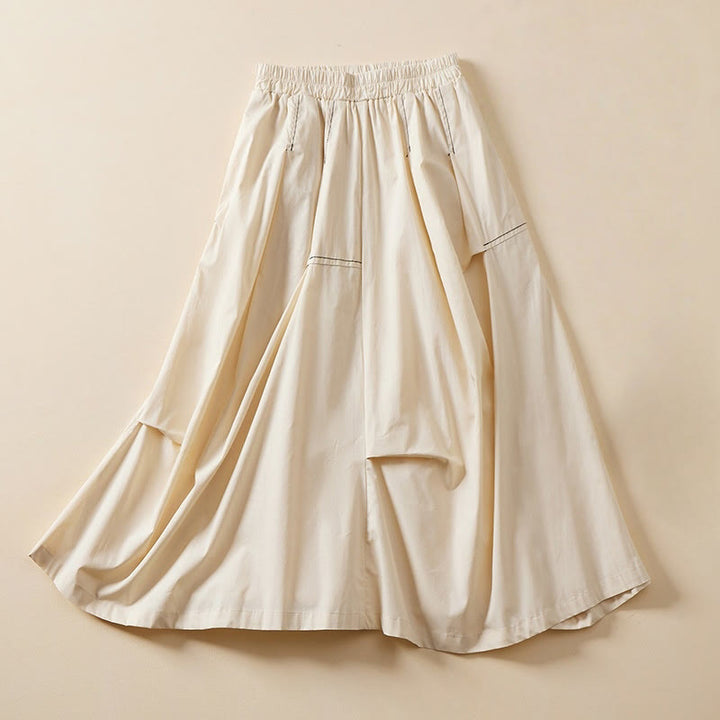 Falda de algodón para mujer con diseño irregular informal de verano con Buddha Stones y bolsillos - PapayaWhip - US8-10，UK/AU12-14，EU40-42 (2XL) - image 0