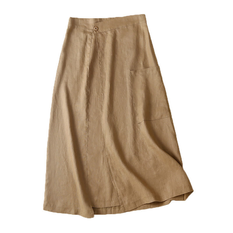 Falda de lino y algodón para mujer, estilo vintage de verano, asimétrica, de cintura alta y con bolsillos, de Buddha Stones - image 14