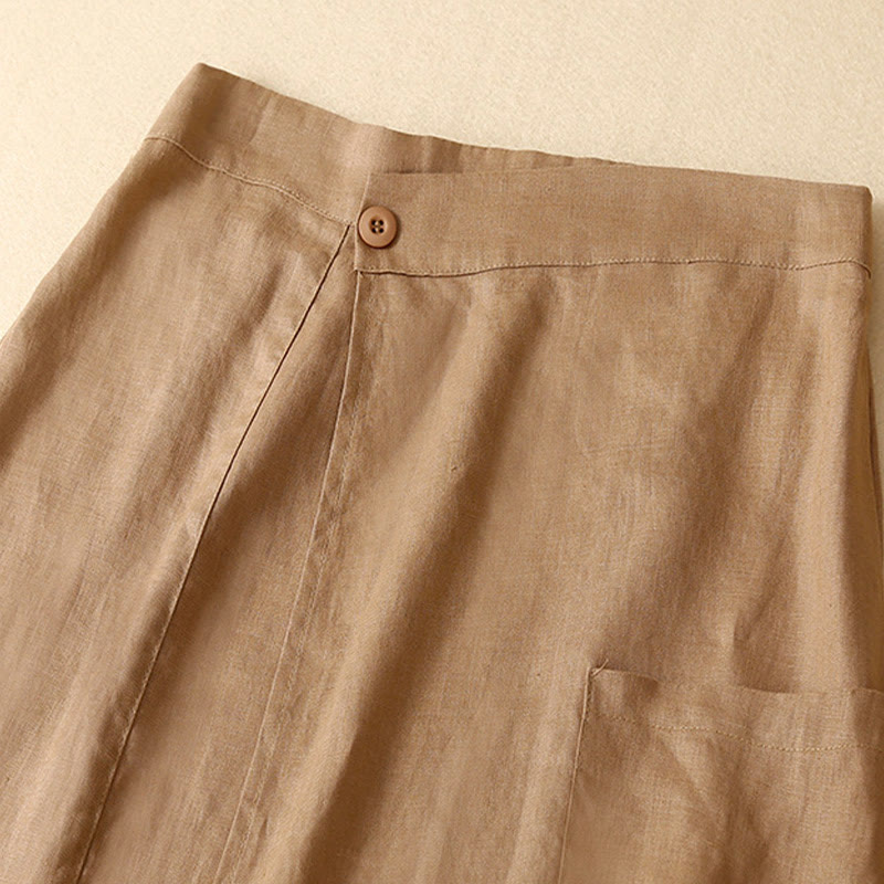 Falda de lino y algodón para mujer, estilo vintage de verano, asimétrica, de cintura alta y con bolsillos, de Buddha Stones - image 10