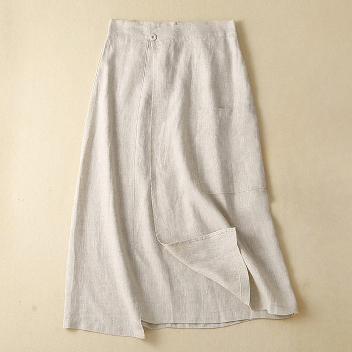Falda de lino y algodón para mujer, estilo vintage de verano, asimétrica, de cintura alta y con bolsillos, de Buddha Stones - Beige - US8-10，UK/AU12-14，EU40-42 (2XL) - image 15