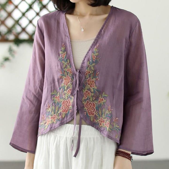 Chaqueta cárdigan informal de manga larga con pétalos bordados y Buddha Stones