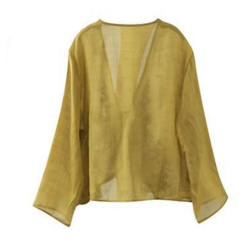 Chaqueta cárdigan informal de manga larga con pétalos bordados y Buddha Stones