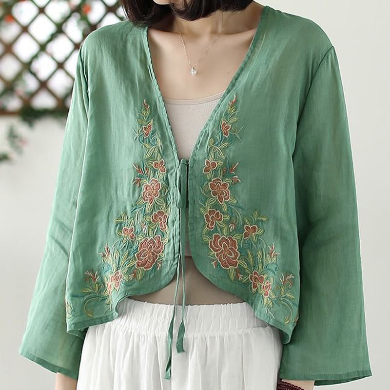 Chaqueta cárdigan informal de manga larga con pétalos bordados y Buddha Stones