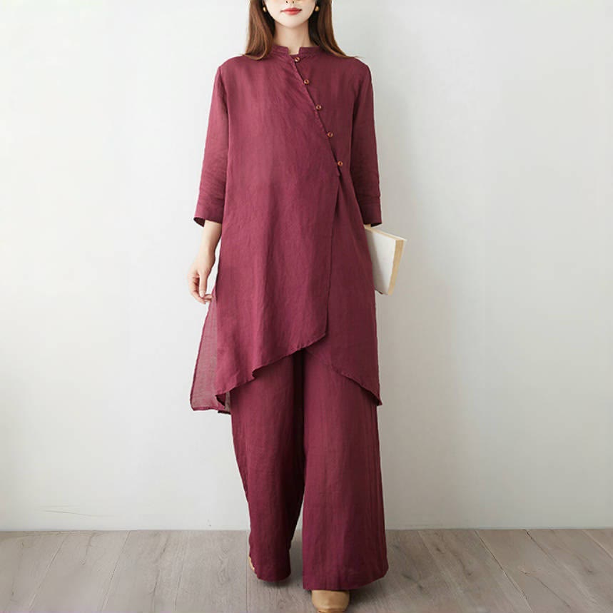 Conjunto de 2 piezas de camisa y pantalón de manga tres cuartos con Buddha Stones para meditación, zen, tai chi, algodón y lino para mujer - image 3