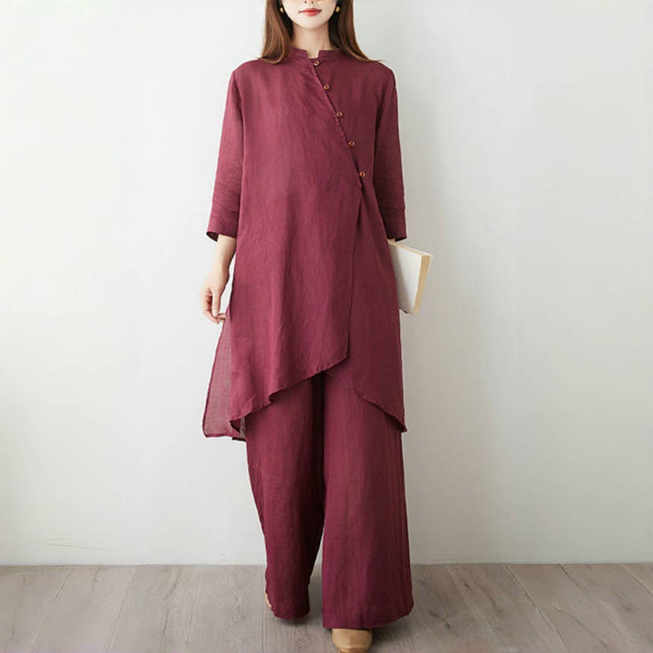 Conjunto de 2 piezas de camisa y pantalón de manga tres cuartos con Buddha Stones para meditación, zen, tai chi, algodón y lino para mujer - image 3