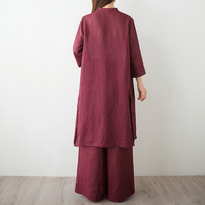 Conjunto de 2 piezas de camisa y pantalón de manga tres cuartos con Buddha Stones para meditación, zen, tai chi, algodón y lino para mujer - image 2