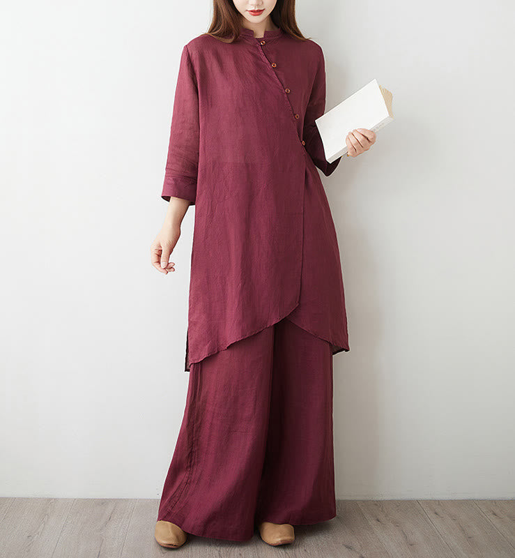 Conjunto de 2 piezas de camisa y pantalón de manga tres cuartos con Buddha Stones para meditación, zen, tai chi, algodón y lino para mujer - image 4
