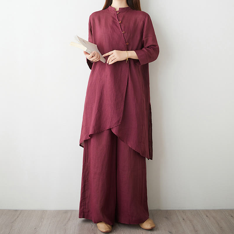 Conjunto de 2 piezas de camisa y pantalón de manga tres cuartos con Buddha Stones para meditación, zen, tai chi, algodón y lino para mujer - image 8